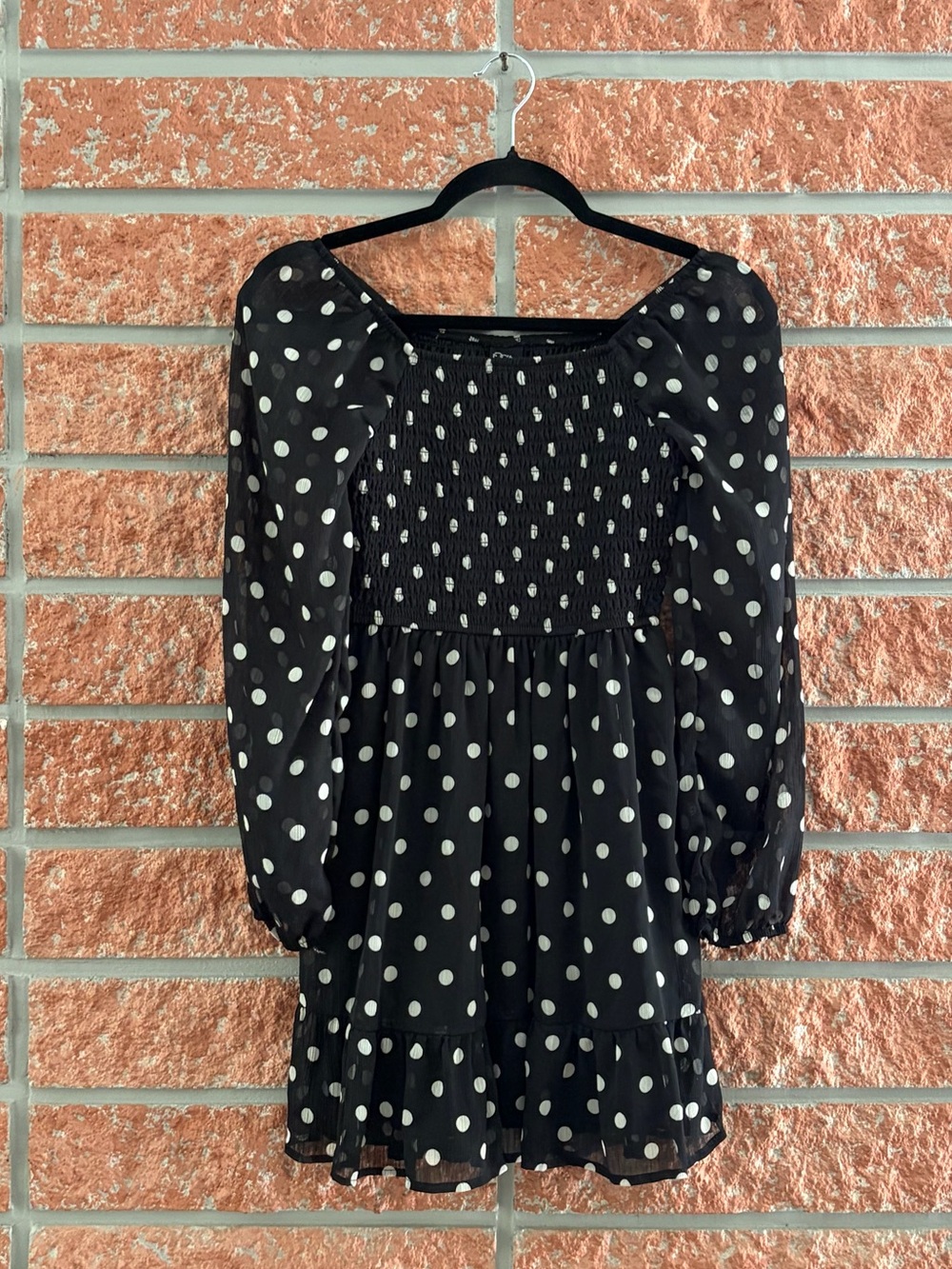 art class Black and White Polka Dot Smocked Mini Dress